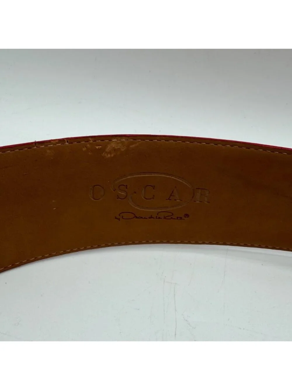 Vintage Oscar de la Renta Red Genuine Sueda Leather Studded Detail Belt Size M